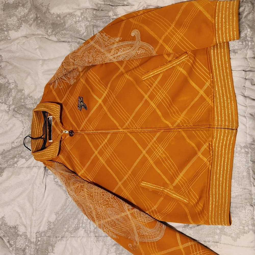 Enyce Tan & Gold Full Zip Collar Sweater Vintage Y2K